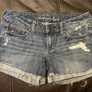 American Eagle Outfitters Blue Distressed Denim Shorts